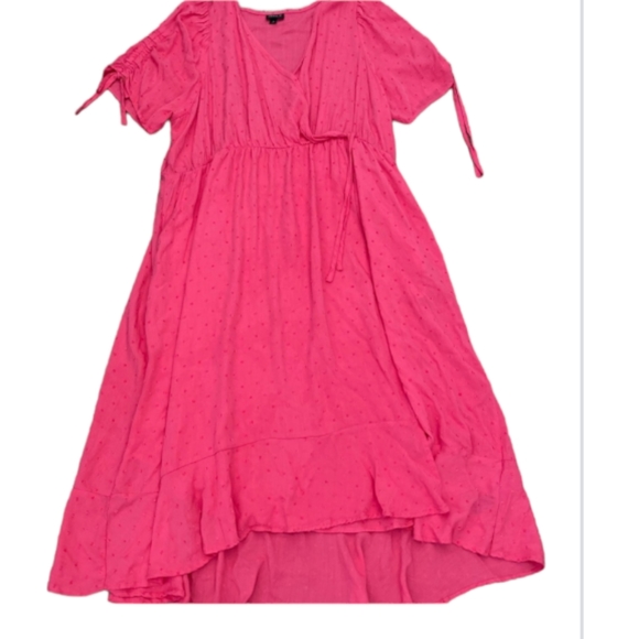 Torrid Coral Pink Clip Dot Surplice Tulip Dress with Pockets 2X 18/20 NWT - Picture 7 of 12